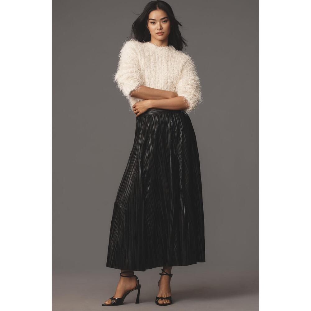 By Anthropologie Metallic Pleated Midi Skirt 3X NWT